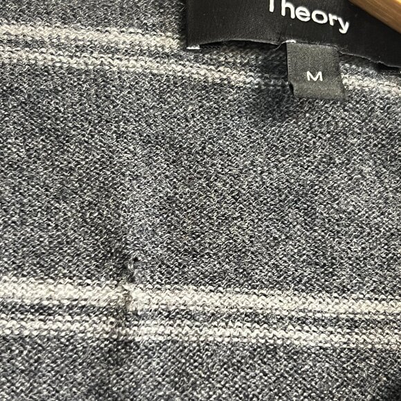 Theory Men’s Merino Wool Knit Sweater Gray Striped Crewneck Size M Lightweight - Picture 5 of 10
